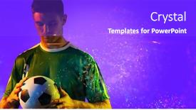  Presentation with blue neon - PPT layouts featuring caucasian-young-soccer-player-holding background and a cobalt blue colored foreground