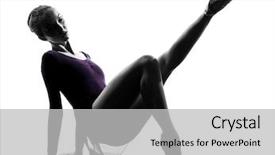  Presentation with one young man exercising handball - Colorful presentation theme enhanced with caucasian young woman ballerina ballet backdrop and a light gray colored foreground