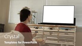  Presentation with food window - Slides featuring caucasian-young-woman-having-french background and a coral colored foreground