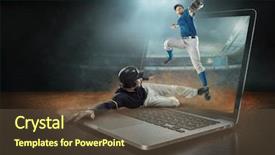  Presentation with dynamic - PPT theme with caucassian baseball players in dynamic background and a tawny brown colored foreground