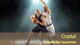  Presentation with basketball players - PPT layouts with caucassian basketball players in dynamic background and a violet colored foreground
