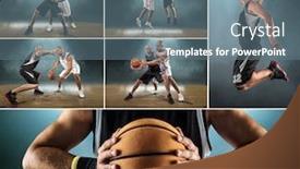  Presentation with basketball collage - Cool new slides with caucassian-basketball-players-in-dynamic backdrop and a ocean colored foreground