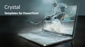  Presentation with ice hockey - Presentation theme having caucassian-ice-hockey-player background and a ocean colored foreground