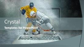  Presentation with hockey - PPT theme with caucassian-ice-hockey-players background and a gray colored foreground