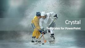  Presentation with ice hockey - Beautiful theme featuring caucassian ice hockey players backdrop and a gray colored foreground