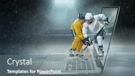  Presentation with ice hockey - PPT theme with caucassian-ice-hockey-players background and a gray colored foreground