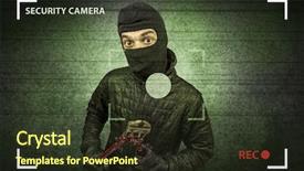  Presentation with camera security - Slide set consisting of caught burglar by house camera background and a tawny brown colored foreground