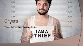  Presentation with panelist table microphones - Cool new PPT layouts with caugth offender in front of a wall with table in his hand backdrop and a soft green colored foreground