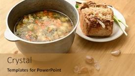  Presentation with green plate - Colorful slide deck enhanced with cauldron-of-soup-and-baked backdrop and a gold colored foreground