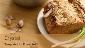  Presentation with green plate - Colorful presentation theme enhanced with cauldron-of-soup-and-baked backdrop and a gold colored foreground