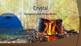  Presentation with campfire - Presentation theme featuring cauldrons over burning campfire background and a soft green colored foreground
