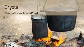 Presentation with campfire - Beautiful slides featuring cauldrons over burning campfire backdrop and a mint green colored foreground