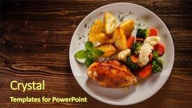  Presentation with chicken - Cool new PPT theme with cauliflower - roast chicken fillet and vegetables backdrop and a tawny brown colored foreground