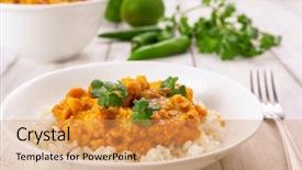  Presentation with curry - Slide set consisting of cauliflower and lentil curry served background and a yellow colored foreground