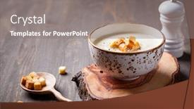  Presentation with cauliflower - Presentation theme consisting of cauliflower cream soup with croutons background and a gray colored foreground