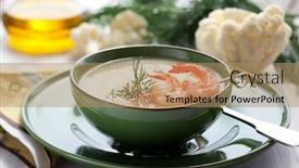  Presentation with cauliflower - PPT theme consisting of cauliflower cream soup with skewered prawns background and a coral colored foreground