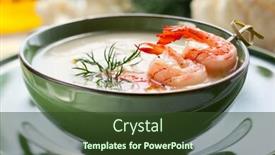  Presentation with cauliflower - Slides having cauliflower cream soup with skewered prawns background and a tawny brown colored foreground