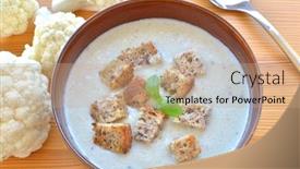  Presentation with cauliflower - PPT layouts having cauliflower-cream-soup-with-wholewheat background and a coral colored foreground