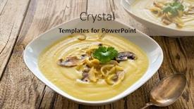  Presentation with cauliflower - PPT theme having cauliflower-creamy-soup-with-fried background and a coral colored foreground