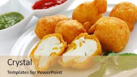  Presentation with cauliflower - Slides having cauliflower pakora indian fritter cuisine background and a yellow colored foreground