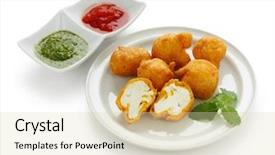  Presentation with cauliflower - Audience pleasing theme consisting of cauliflower pakora indian fritter cuisine backdrop and a lemonade colored foreground