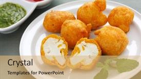  Presentation with cauliflower - PPT layouts with cauliflower pakora indian fritter cuisine background and a yellow colored foreground