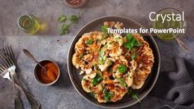  Presentation with plant based - Slide set having cauliflower-steaks-with-herb-sauce background and a tawny brown colored foreground