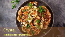  Presentation with plant based - PPT theme having cauliflower-steaks-with-herb-sauce background and a tawny brown colored foreground