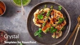  Presentation with plant based - Cool new PPT theme with cauliflower-steaks-with-herb-sauce backdrop and a tawny brown colored foreground