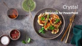  Presentation with plant based - PPT layouts enhanced with cauliflower-steaks-with-herb-sauce background and a gray colored foreground