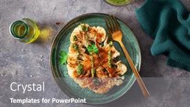  Presentation with plant based - PPT layouts consisting of cauliflower-steaks-with-herb-sauce background and a gray colored foreground