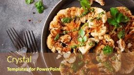  Presentation with plant based - Presentation design featuring cauliflower-steaks-with-herb-sauce background and a tawny brown colored foreground