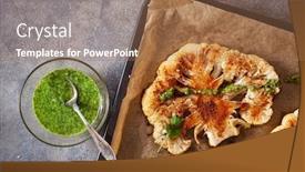  Presentation with plant based - Amazing presentation design having cauliflower-steaks-with-herb backdrop and a coral colored foreground