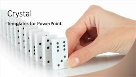  Presentation with cause - Slide deck enhanced with cause effect - hand playing domino isolated background and a  colored foreground