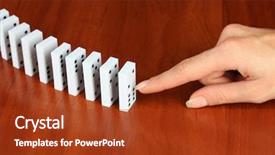  Presentation with wooden - Slide set consisting of cause effect - hand pushing dominoes on wooden background and a tawny brown colored foreground