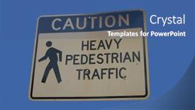  Presentation with caution - Beautiful theme featuring caution heavy pedestrian traffic sign backdrop and a ocean colored foreground