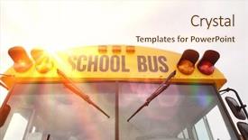  Presentation with school bus - Theme consisting of busses - caution lights flashing on school background and a cream colored foreground