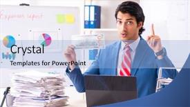  Presentation with sales targets - Audience pleasing presentation consisting of caution lines - male sales analyst in front backdrop and a light blue colored foreground