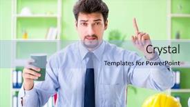  Presentation with project managment - Colorful theme enhanced with caution lines - young male architect working backdrop and a  colored foreground