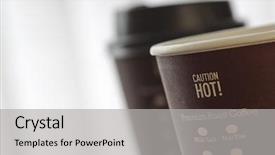  Presentation with caution - Theme consisting of caution sign on coffee cup background and a light gray colored foreground