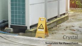  Presentation with caution - Presentation design featuring caution-slippery-sign-in-outdoor background and a mint green colored foreground