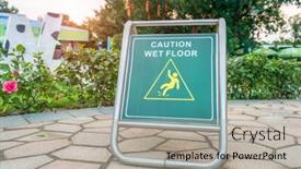  Presentation with caution - Slide deck consisting of caution-wet-floor-sign background and a light gray colored foreground