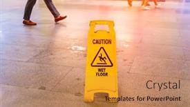  Presentation with caution - Slide deck featuring caution-wet-floor-sign background and a coral colored foreground
