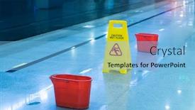  Presentation with caution - PPT theme consisting of caution-wet-floor-sign background and a light blue colored foreground