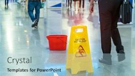  Presentation with caution - Slide deck with caution-wet-floor-sign background and a light blue colored foreground