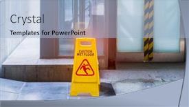  Presentation with caution - Audience pleasing slide set consisting of caution-wet-floor-sign backdrop and a light blue colored foreground