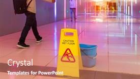  Presentation with caution - Audience pleasing PPT layouts consisting of caution-wet-floor-sign backdrop and a coral colored foreground