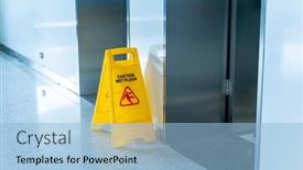 Presentation with caution - Amazing presentation theme having caution-wet-floor-sign backdrop and a light blue colored foreground