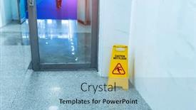  Presentation with caution - PPT theme featuring caution-wet-floor-sign background and a light blue colored foreground