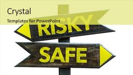  Presentation with safe - PPT theme featuring risky - safe signpost isolated on white background background and a yellow colored foreground